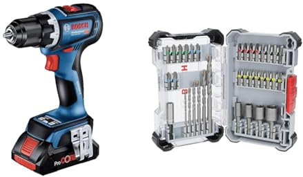 Bosch Professional 18V System Akku Bohrschrauber GSR 18V-90 C (inkl. 2x Akkus 5.0Ah, Schnellladegerät) + 35x Extra Hard Schrauberbit‑ und CYL-3 Bohrer-Set (197 x 110,5 mm)