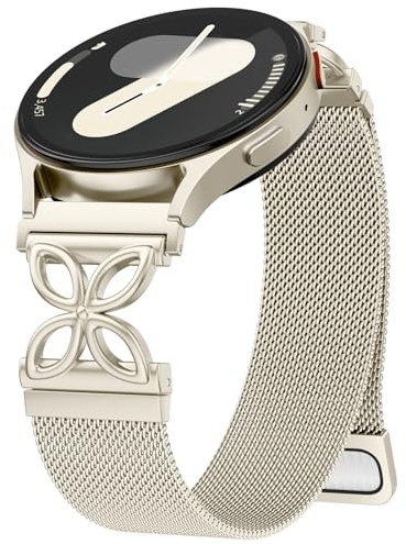 Upeak Metall Armbänder Kompatibel mit Samsung Galaxy Watch 7 6 5 4 Armband | 20mm Mesh Loop Magnetarmband mit Blumendesign für Galaxy Watch 4 6 Classic/5 Pro/Active 2/FE, Elegant Damen