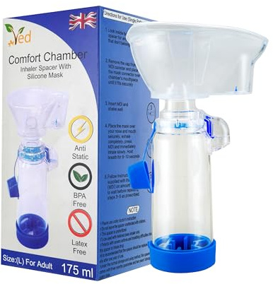 Dispositivo distanziatore antistatico distanziatore per inalatore, camera per inalatore, da utilizzare con inalatore a dose dosata, privo di BPA e lattice per adulti. (Blu)