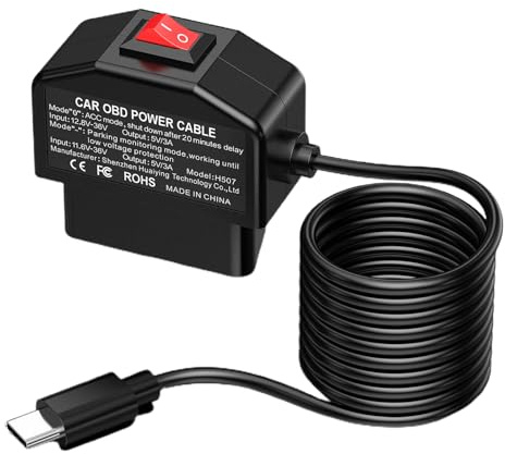 Dash Cam Power Lead - Hardwire Kit Con Cable De Carga USB | Cable De Poderes De Vigilancia De Automóviles Continuos | Cables De Adaptador DAISH CAIM Adecuados Para Una Conexión Del Vehículo De 12 V/24