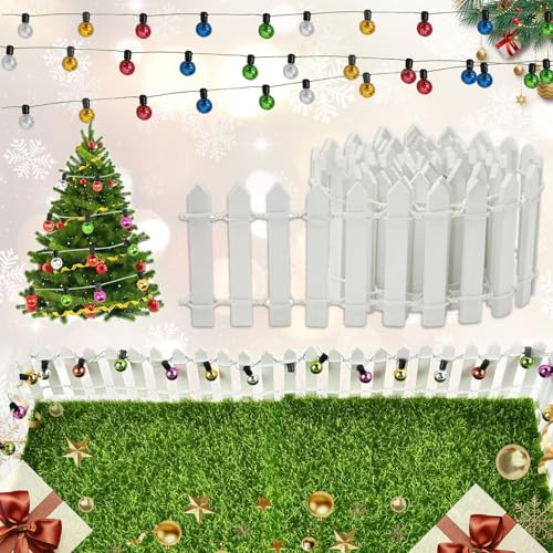 WiDream 3 Stück Miniatur Zaun Gartenzaun, Mini Zaun Aus Holz Micro-Landschaft, Mini Weihnachtszaun, Grüner Rasen, Miniatur Deko Holzzaun Für Puppenhaus, Diy-Dekoration (Weiß, 5 x 90cm)