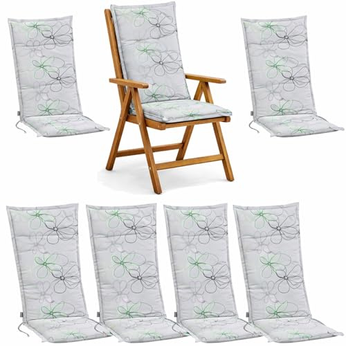Hochlehner Auflagen 6er Set 120x48x6 cm Blumen Grau Komfort Sitzpolster
