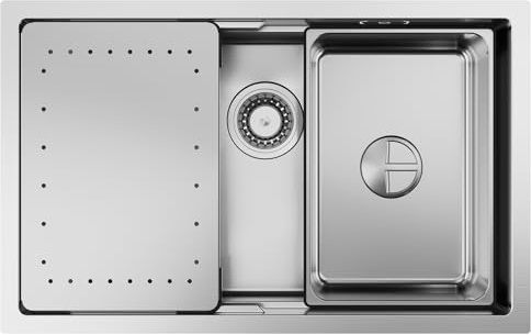 CECIPA Évier de cuisine en acier inoxydable 70 x 44 cm avec planche à découper, évier intérieur de rechange, siphon avec garniture de trop-plein, lavabo de cuisine, encastrable sans trou de robinet