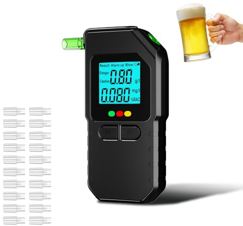 Msiud Éthylotest Électronique, 20 Embouts 100 Tests Mémoire Écran LCD HD