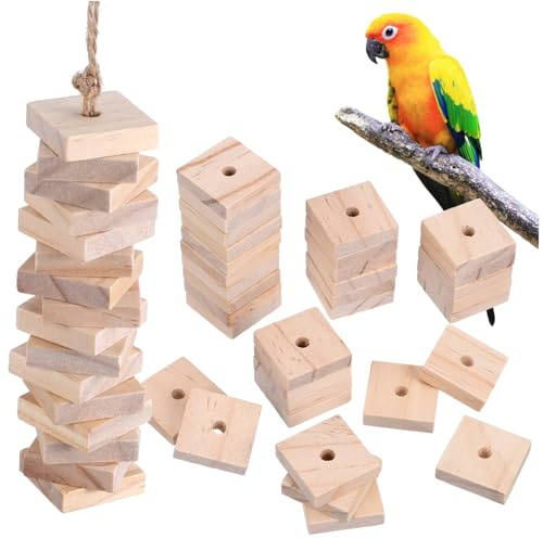DOITOOL 100 Stück Parrot Kauspielzeug Holzblöcke mit Aufhängeloch DIY Bastelset für Papageien Käfig Vogelspielzeug zum Klettern und Knabbern Langlebig und Natürlich