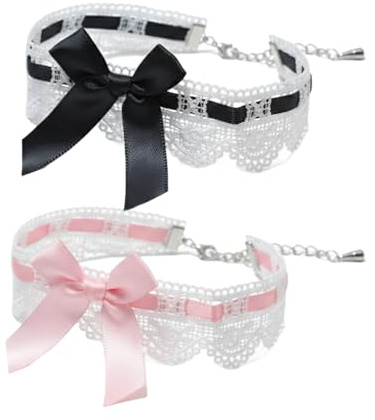Wailike Halskette mit Schleifenknoten, sexy Spitzenkragen, Krawatte, rosa und schwarz, Abschlussball, Party, Ball, Hochzeit, Halsketten für Frauen