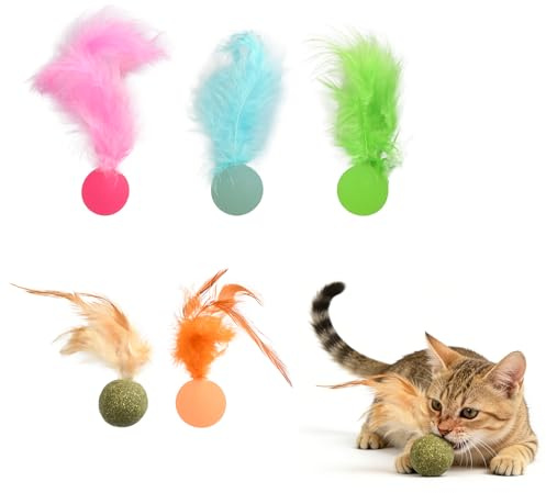 12 Stück Katzenball mit Federn, Katzenspielzeug Federn Ball mit Katzenminze, Interaktives Federball Spielzeug für Indoor Katzen