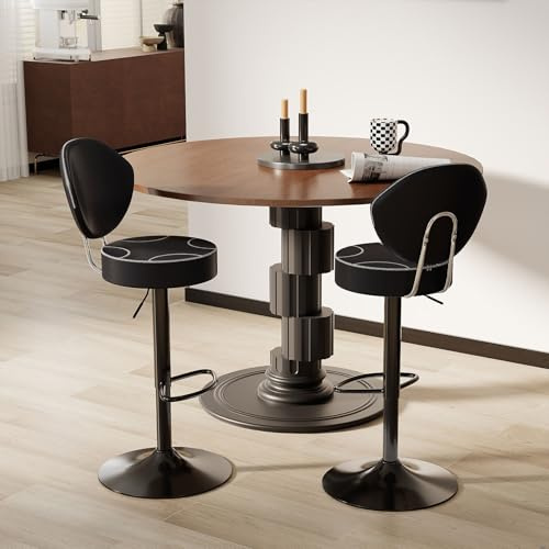 Youhauchair Barhocker 2er Set, Schwarz | 8 cm dicken Sitz, 360 drehbare, mit Rückenlehne, Höhenverstellbarer, Kunstleder