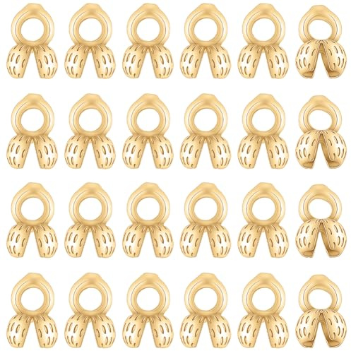 Beebeecraft 28 Pieza de Cubiertas de Cuentas de Engarce para Hacer Joyas 7.5x5mm Chapadas En Oro de 14 Quilates con Forma de Flor Redonda para Cubrir Nudos de Cadena para Pulseras Collares Y