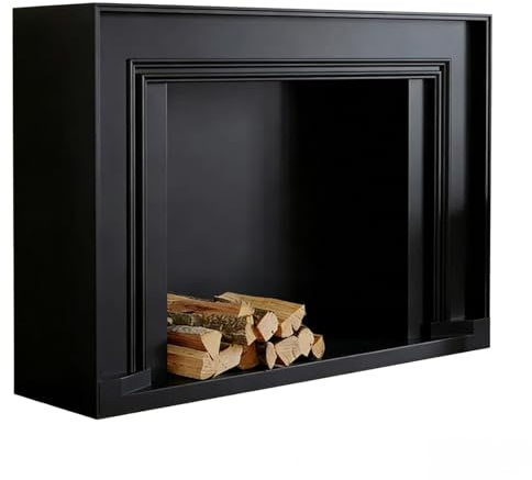 Kaminumrandung Moderne Kaminsimse, dekorative Kaminverkleidung mit Massivholzsockel(Schwarz,Groß)