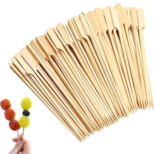 Vaniik Bamboo Paddle Skewers, 200 15CM Flat Burgers Sticks Kids Wooden Fruits Picks Cocktail Barbecue Kebabs for Party Buffets Fountain Fondue