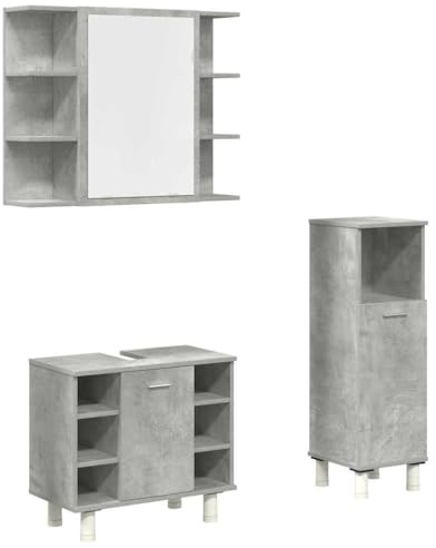 HETFTJN 3-Piece Concrete Gray Engineered Wood Bathroom Cabinet Set