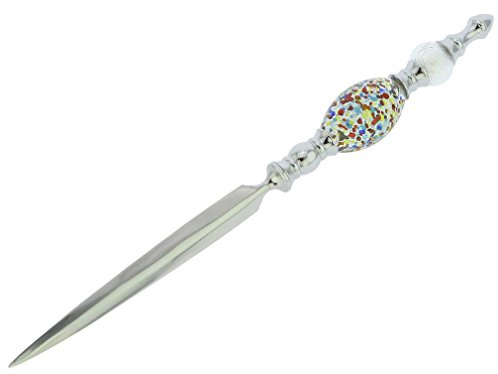Murano Glas Brieföffner - Silber Weiß Konfetti