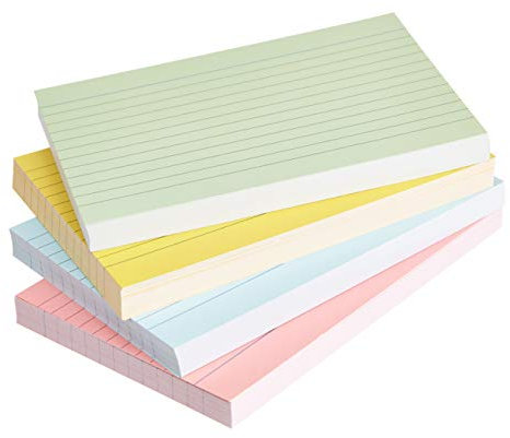 Amazon Basics Cartes d’index lignées A6, Couleurs fluo assorties, Lot de 200