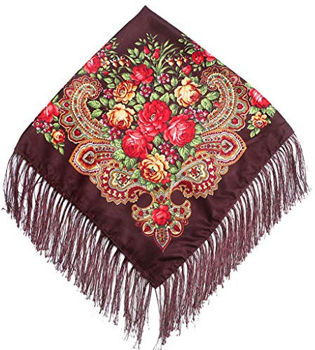 Lazzboy Frauen Lady Folk-Custom Print Quaste Square Schal Wrap Schal Travel Schal(O)