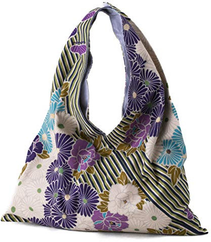 NOREN】 Japanischer Furoshiki Tasche (Retro Flower/Lila) 100% Baumwolle Stoff-Tote Bag Handtasche/Stoffbeutel Shopper Faltbar Wiederverwendbar