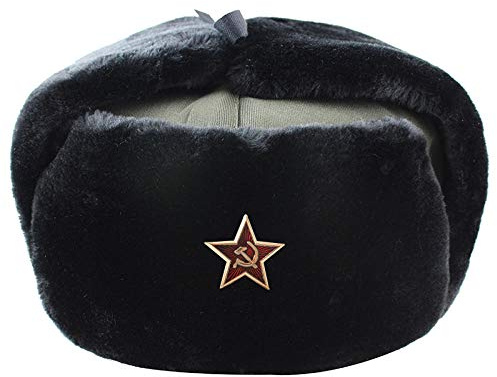 Herren Winter Fliegermütze Russische Ushanka Bomber Hüte Für Frauen Männer Sowjetarmee Militärabzeichen Wintermütze Thermo Ohrenklappe Schneekappen-Black_Soviet_Star
