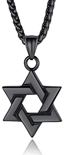 Black Jewish Necklace Stainless Steel Chain Star of David Pendant