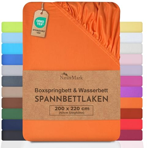 NatureMark Basic Boxspringbett & Wasserbett Spannbettlaken 200 x 220 cm - 40 cm Steghöhe - 200x220cm Spannbetttuch - 100% Baumwolle, Terrakotta