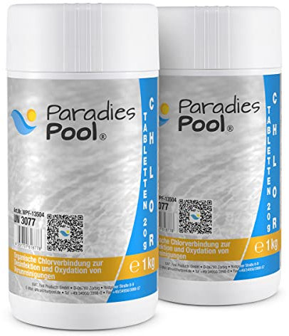 Paradies Pool Chlortabletten für Pool 20 g, Schwimmbecken, organisch, schnell löslich, Inhalt: 2 kg