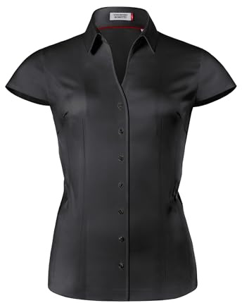 Vincenzo Boretti Blusa, Modern-Fit/Taglio Abbastanza Aderente, Colletto della Camicia, Morbido Twill, Maniche Corte Nero 46