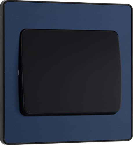 BG Electrical Single Wall Light Switch, Wide Rocker, 2 Way, Screwless Front Plate, Round Edges, Evolve, Matt Blue, 20A, 16AX, PCDDB12WB