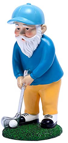 MOOCOCO 8.3 Inch Golf Gnomes Statues,Outdoor Golf Playing Garden Gnome Statue,Patio Yard Lawn Desk Home Office Decoration,Resin Dwarfs Figurine,1 Pc