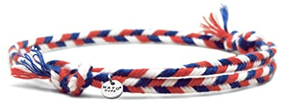 Nato Cuff - Bracelet Coton tressé 4mm - Fait Main en France Bijou Homme ou Femme Ajustable (Bleu Blanc Rouge)
