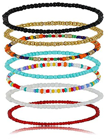 Cubahop 7 cavigliere colorate a strati, stile bohémien, fatte a mano, con perline, accessori estivi per piedi per donne e ragazze