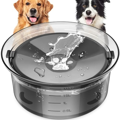 Gamelle d'eau Lente pour Chien, 2 L, sans déversement, Distributeur d'eau de Grande capacité, Bol d'eau pour Animal Domestique pour véhicule/extérieur/intérieur (Gris)