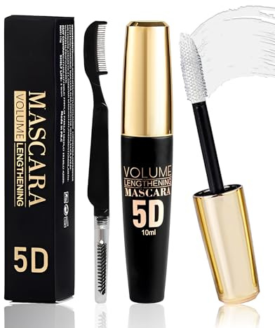 Weiß 5D Telescopic Mascara, Volumen Wimperntusche Bunt Wasserfest Wischfest | White Silk Fiber Mascara for Eyelashes, Volumen und Länge, Langanhaltende Curling Wimperntusche Augen-Make-up für Weihnachten