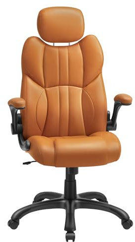 SONGMICS Bürostuhl, Gaming-Stuhl, verstellbare Kopfstütze, Wippfunktion, Schreibtischstuhl, verstellbare Armlehnen, Universalrollen, höhenverstellbar, karamellbraun OBG065K01