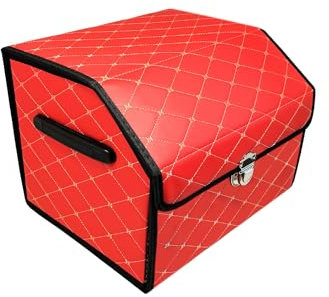 plastific Organizador de maletero de coche con múltiples compartimentos, bolsa antideslizante para maletero, accesorios esenciales para el coche, caja de almacenamiento plegable y resistente (rojo, 38