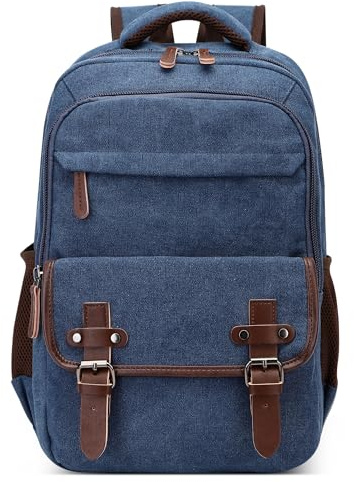 DEEVORCA Retro Rucksack Herren Elegant Groß Kapazität Tagesrucksack für 15 Zoll Laptop mit Griff Mehrere Taschen Schulrucksack Reisen Lässig Arbeit Camping Täglich Leinwand Herren Backpack Blau
