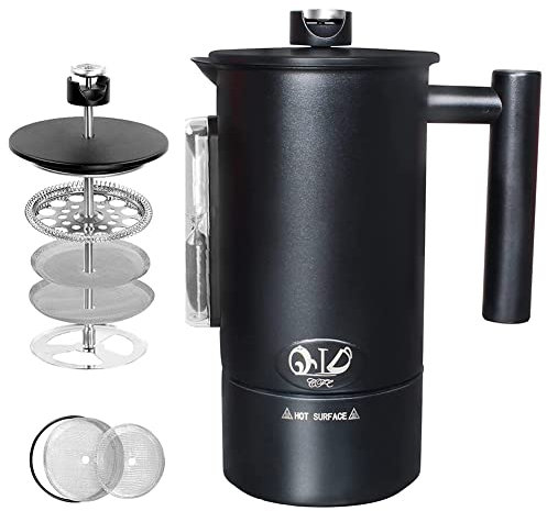 Cafetera de acero inoxidable de 1200 ml, prensa francesa de doble pared con reloj de y termómetro, cafetera y té-A
