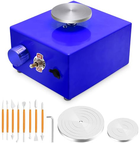 Krovtoy Potter's Wheel Ceramic Wheel Machine 30 W Potter's Wheel 6.5 cm 10 cm 30 W 0-300 rpm Electric Pottery Wheel Machine with Removable Pedal (Blau)
