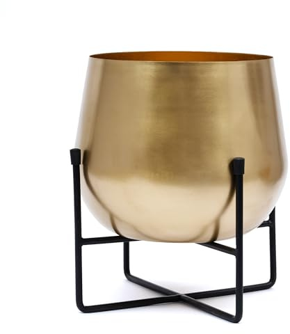 Olly & Rose Gold Pflanzenständer mit Pflanztopf XL Groß 28cm Metall Pflanzgefäß mit schwarzem Ständer Blumentopf für Außen- und Zimmerpflanzen und Blumen (Gold)