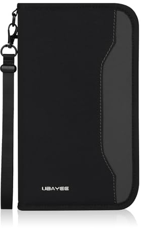 UBAYEE Reisepass Tasche Familie für 2-4 (mit versteckte Airtag-Tasche, RFID Blocker, SIM-Karte Halter und Auswerferstift), Ausweistasche Organizer für Reisedokumente - Schwarz