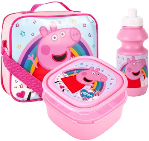 TDL Peppa Pig Kids Rainbow Lunch Set Insulated Lunch Bag Sandwich Box & Drinks Bottle Set