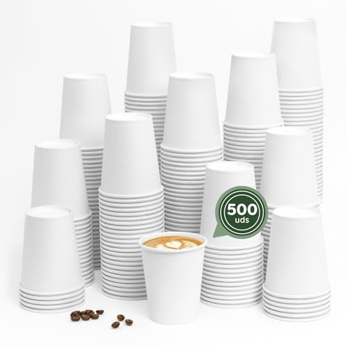 Horeca Collection MAXI PRODUCTS - Vasos Café Desechables Blancos - Vasos Cartón - Vasos Desechables Catering - Vasos Café para Llevar - APTO BEBIDAS CALIENTES Y FRÍAS (250 cc, 500 unidades)