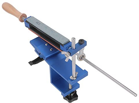 Affilacoltelli Rotante a 360°, Angolo Fisso 15°, Design a Clip Rapida, con 6 Pietre per Affilare, Materiale Premium, di Affilatura Professionale con Manico in Legno per
