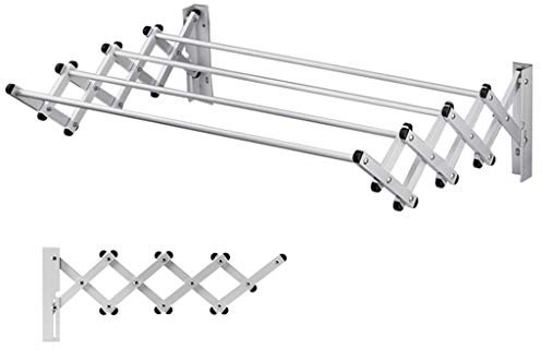 ASumPio Wäscheständer Mit 4 Hänge-Wäscheständern, Einziehbar, Zusammenklappbar, Wandgarderobe, Wäscheleine, Badezimmer-Handtuchhalter, Haken Für Drinnen Und Draußen (100 cm)