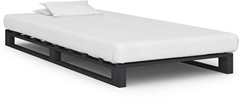 Hommdiy Kiefernholz Massiv Palettenbett Palettenmöbel Massivholzbett Bett Holzbett Futonbett Bettgestell Bettrahmen Einzelbett,Grau,90 x 200 cm