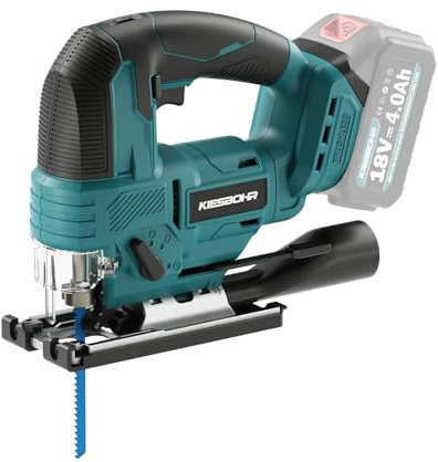KIESBOHR DIY Akku Stichsäge Kompatibel mit Makita 18V Akku, CSJ001 Bürstenlose Pendelhubstichsäge, 26 mm Hubhöhe, max. 45° Schrägschnitte, 2 Stichsägeblätter (ohne Akku)