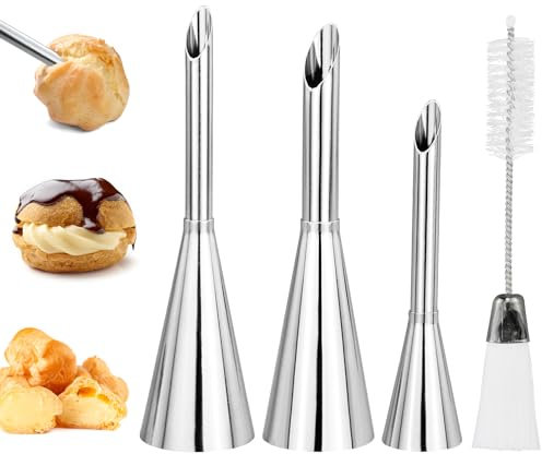 3 Pièces Douille à Pâtisserie Inox, Buse pour Crème, Seringue Patisserie, Accessoire Patisserie, pour Garnir Confitures, Pâte Feuilletée, Beignets, Pain, Pâte Feuilletée