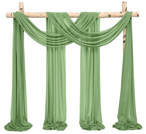 Showgeous 2 Packs Querbehang Salbeigrün 73cmx610cm Tüll Foto Hintergrund Hochzeit Vorhang Deko Salbeigrün Chiffon-Stoff Hochzeitsbogen Gardinen für Laube Hochzeit Torbogen Zeremonie Fotografie Party