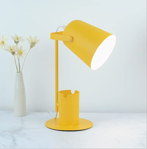 SSNCcNC Gelb, Schreibtischlampe E27 Einfache Vintage Tischleuchte Büro Studieren Leseleuchte Mit Stifthalter Retro Kinder Lernlampe Schlafzimmer Nachttischlampe Metall Nachtlich H38*D12CM