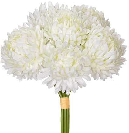 Arborus 18 Stück Kunstblumen Weiß Künstliche Blumen mit Stiel Chrysantheme | Dekoblumen Künstlicher Blumenstrauß für Vase Blumenarrangement im Wohnzimmer Schlafzimmer Badezimmer Modern Rustikal Deko