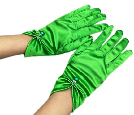 Blausky 1 Paar 1920s Handschuhe für Damen,Kurze Satin Handschuhe,Elegant Brauthandschuhe,Elastic Handschuhe mit Perlen,Vintage Opernhandschuhe,für Hochzeit Abschlussball Teeparty,Grün
