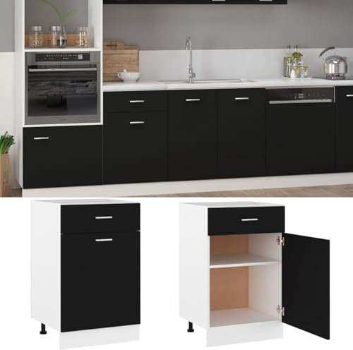 Xichuzi Schubunterschrank, Küchenunterschrank, Küchenschränke, Küchenmöbel, Unterschrank, Kitchen Furniture, Schwarz 50x46x81,5 cm Spanplatte
